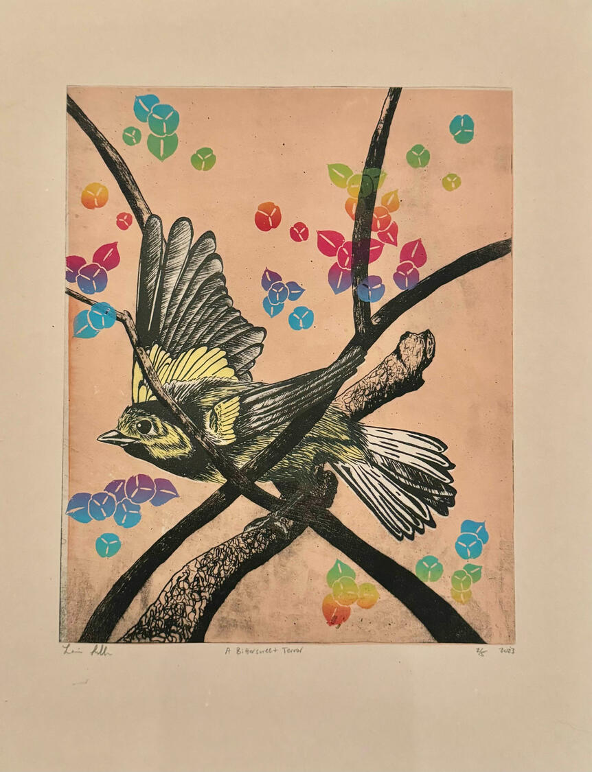 A Bittersweet Terror, Photolithograph and Screenprint on Stonehenge, 11" x 15", 2023