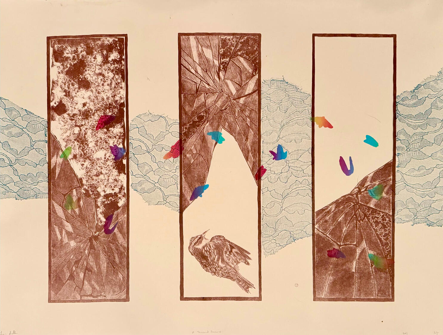 A Thousand Fractures, Lithography and Screenprint on Stonehenge, 18" x 24", 2023